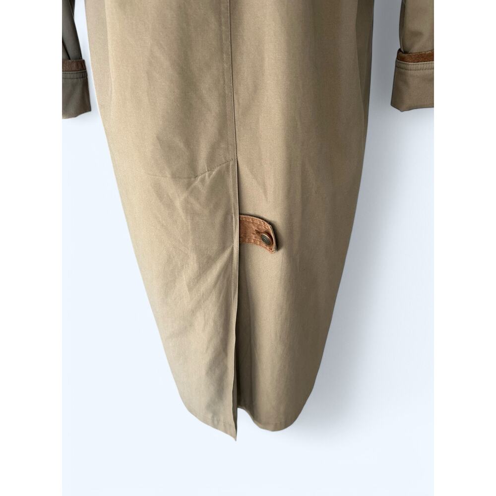 Vintage 80s Trench Coat Fleet Street Tan Leather Trimmed Women's 4 Petite Preppy - Picture 7 of 11